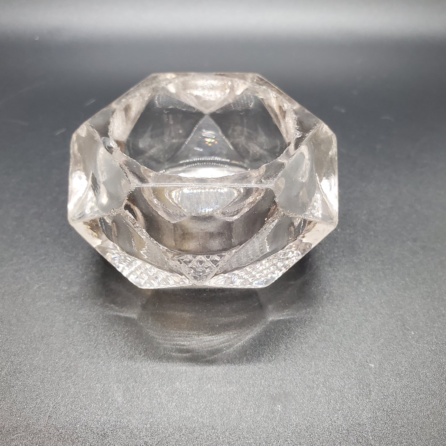 Vintage Clear Glass Master Salt Cellar with a Hexagonal Shape