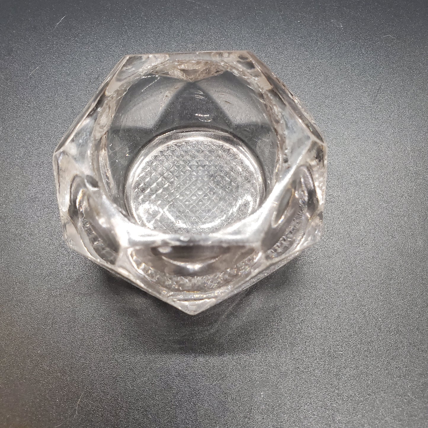 Vintage Clear Glass Master Salt Cellar with a Hexagonal Shape