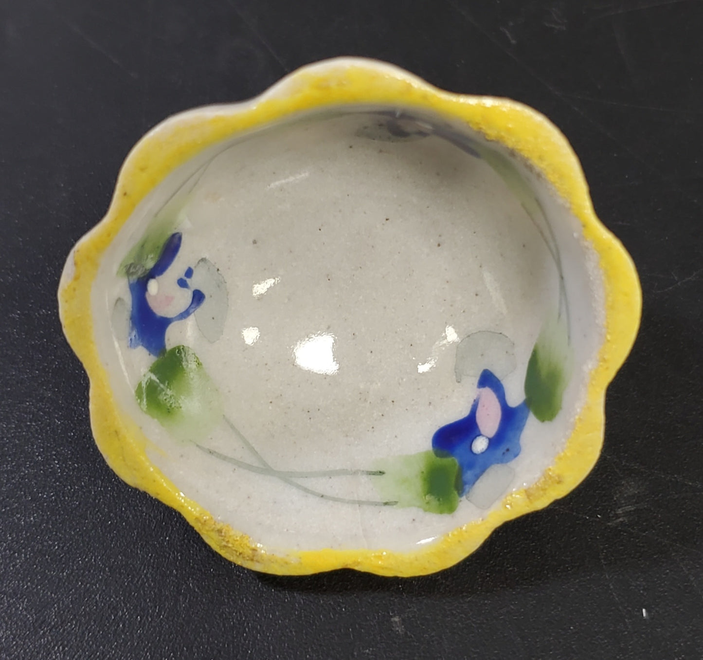 Ceramic Salt Cellar with tripod base and Blue Flowers