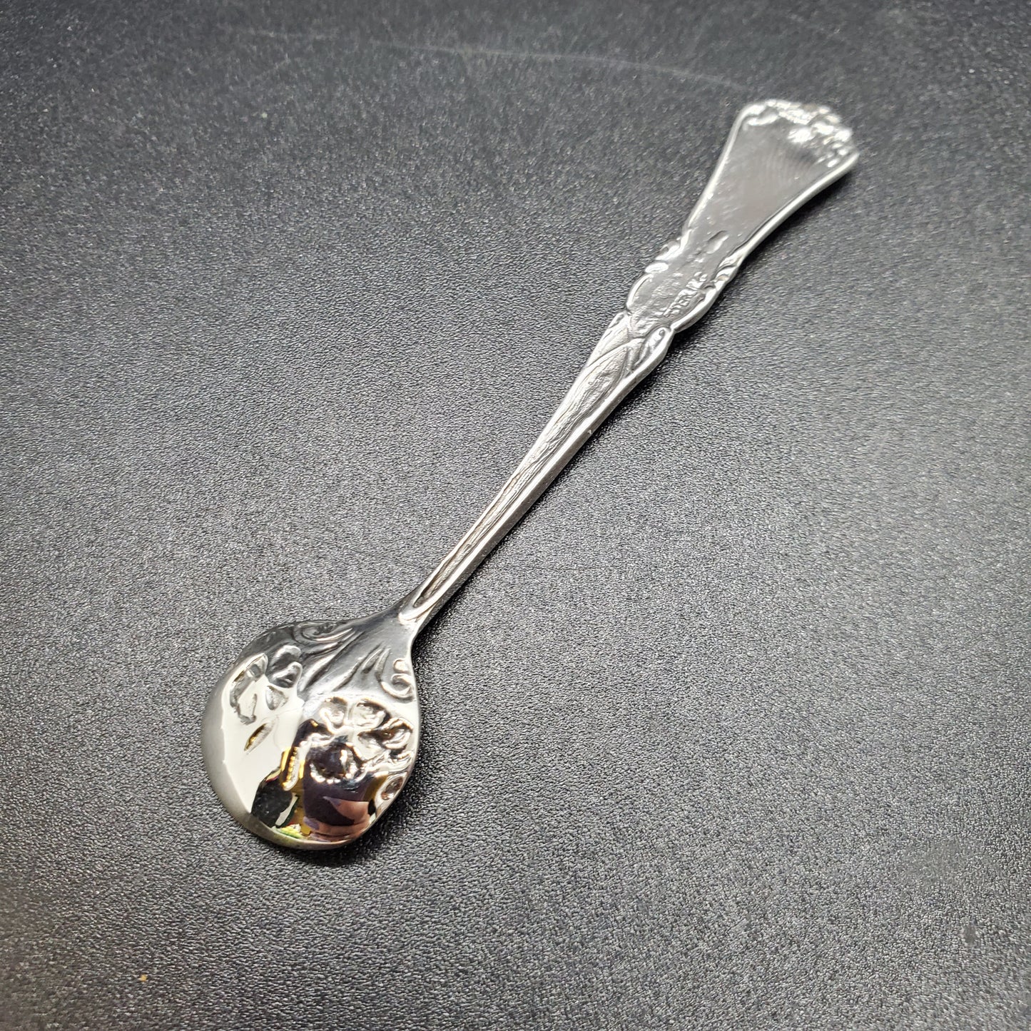 Vintage Floral Rose Sterling Silver Master Salt Spoon