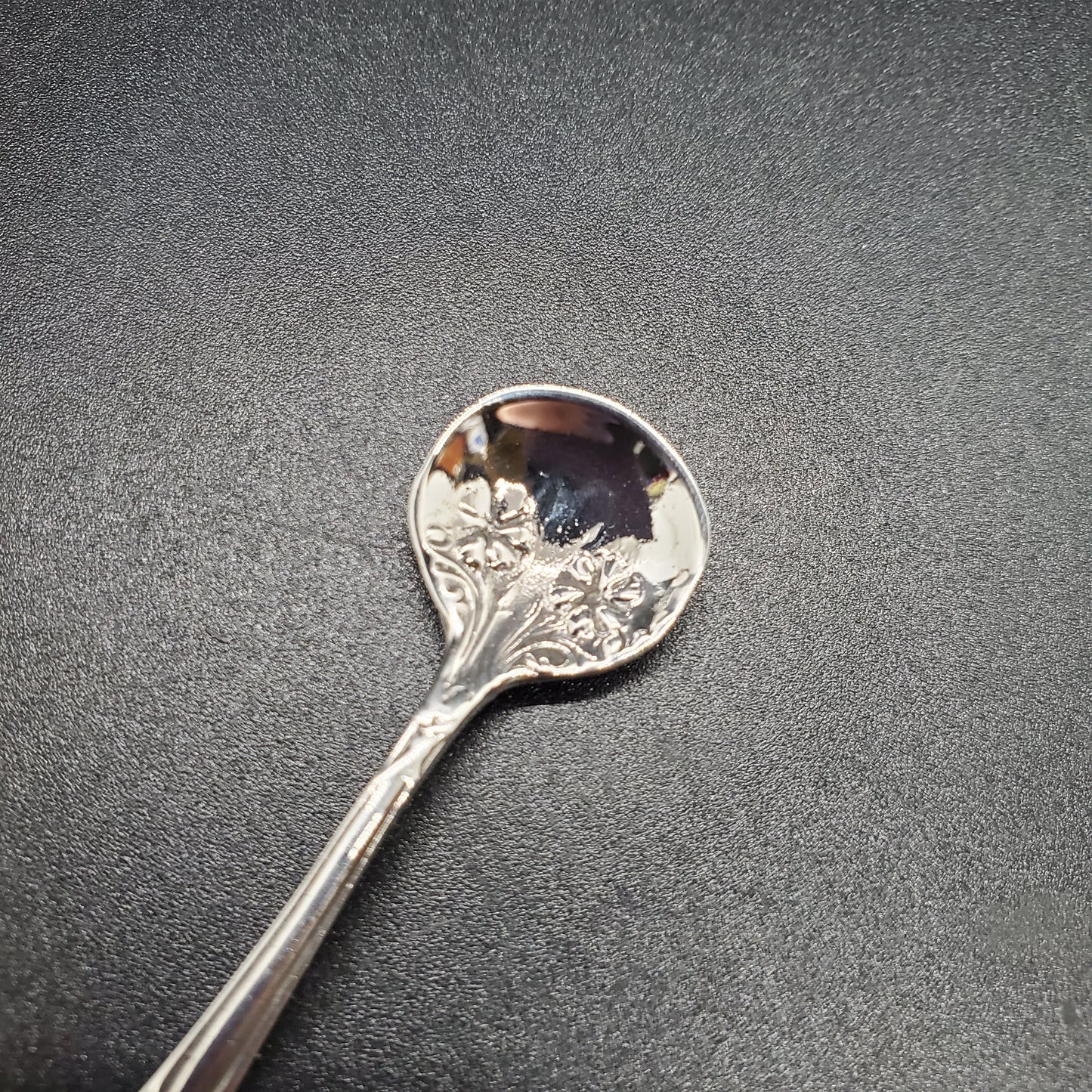 Vintage Floral Rose Sterling Silver Master Salt Spoon