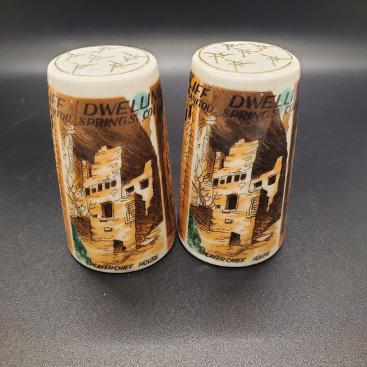 Cave Dwellings Souvenir Salt and Pepper Shaker Set from Manitou Springs, Colorado