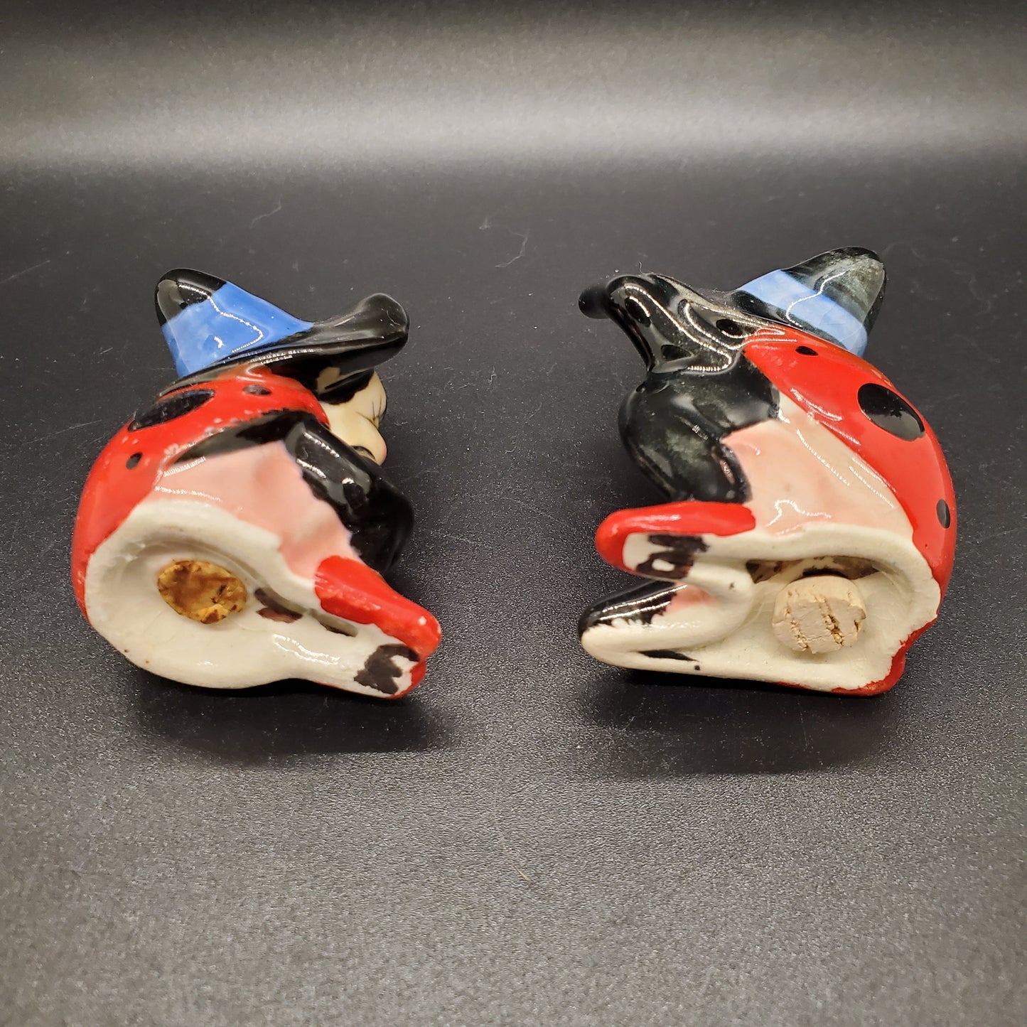 Vintage Japan Anthropomorphic Ladybug Halloween Witch Salt And Pepper Shakers