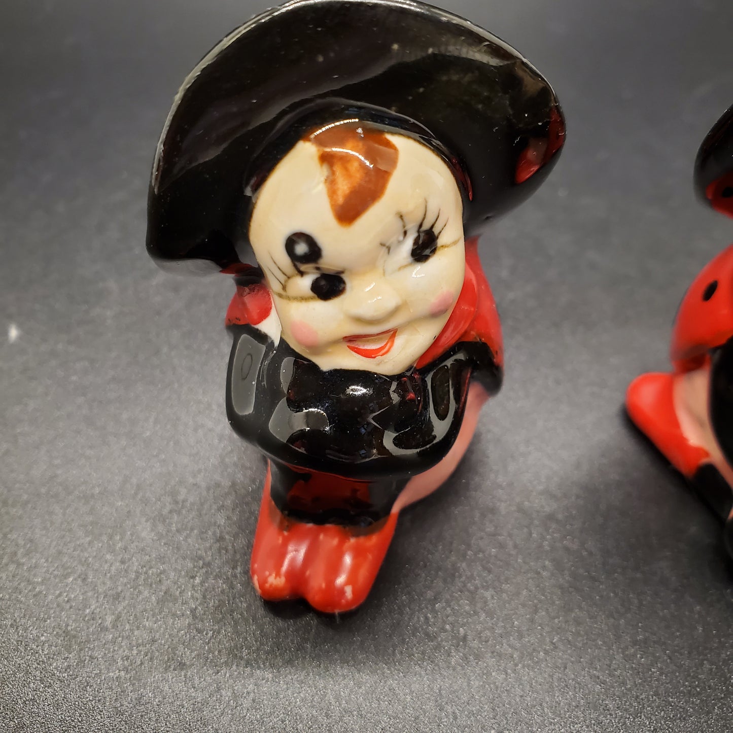 Vintage Japan Anthropomorphic Ladybug Halloween Witch Salt And Pepper Shakers