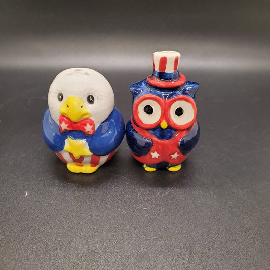 Patriotic Owl and Eagle Salt and Pepper Shaker Set