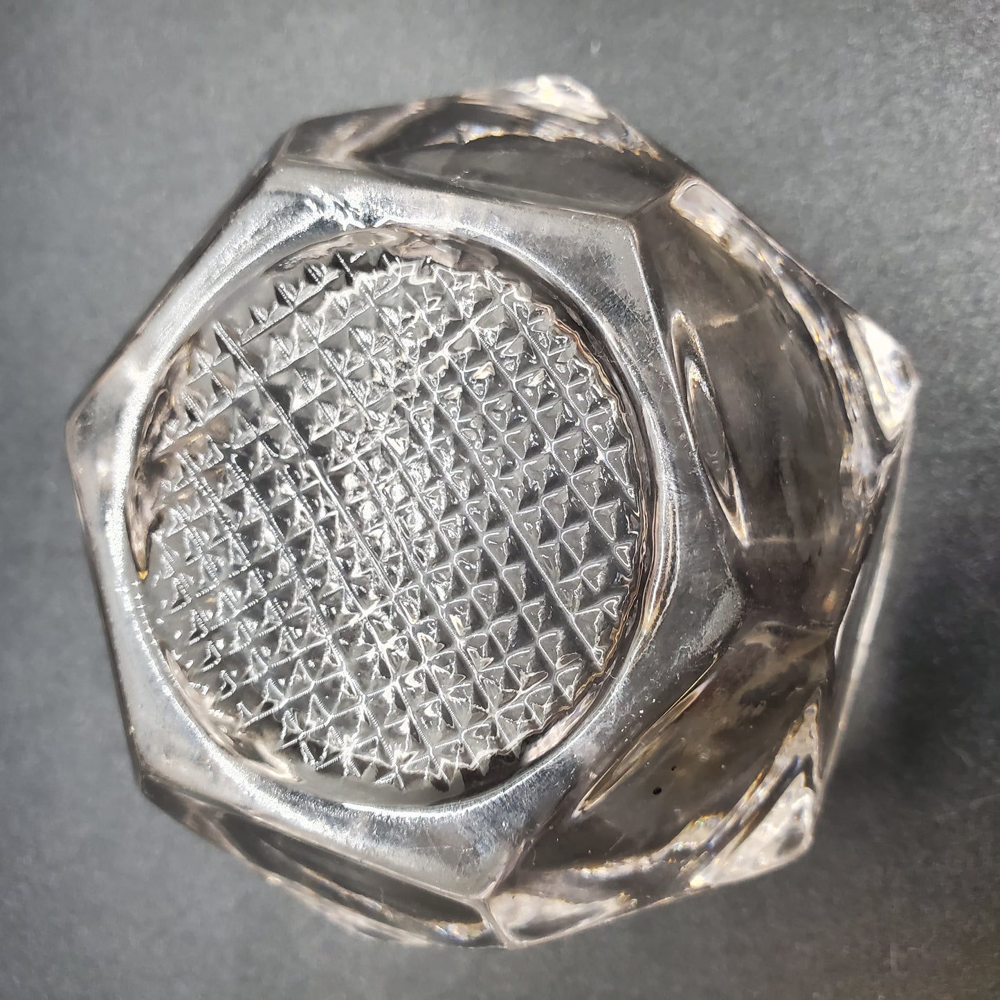 Vintage Clear Glass Master Salt Cellar with a Hexagonal Shape