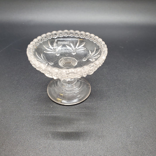 Vintage Round Salt Cellar with a Pedestal Base and Leaf Pattern