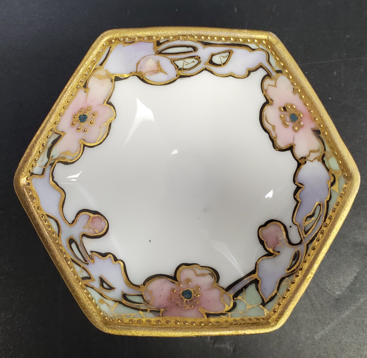 Nippon Hexagonal Salt Cellar on Pedestal. Hand Painted
