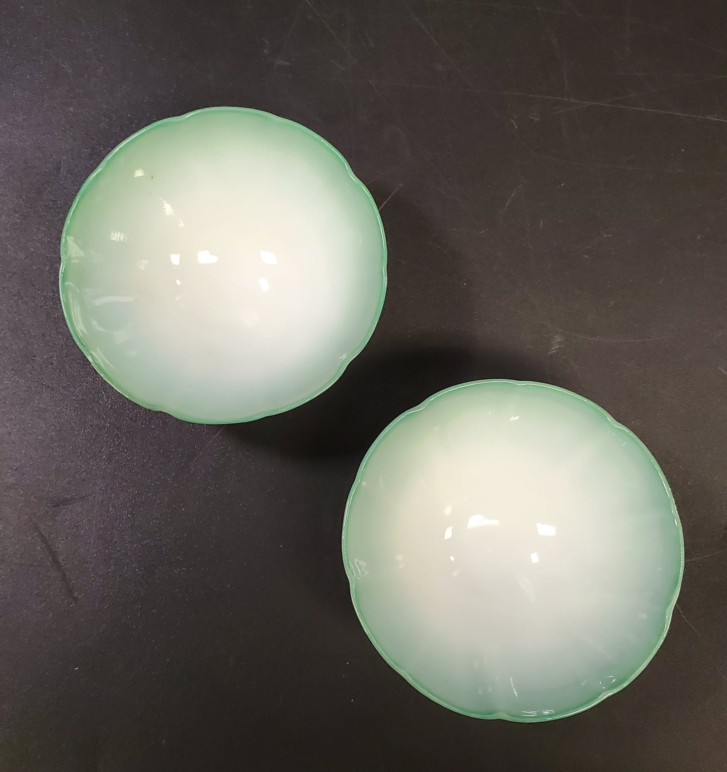 Pair of Porcelain Lotus Petal Soy Sauce Dishes or Salt Cellars Green