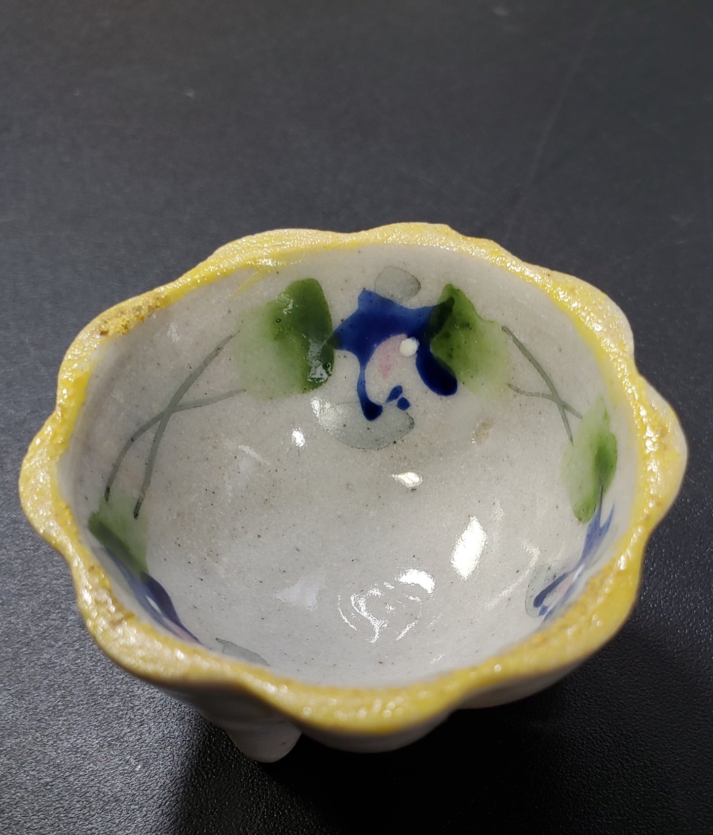 Ceramic Salt Cellar with tripod base and Blue Flowers
