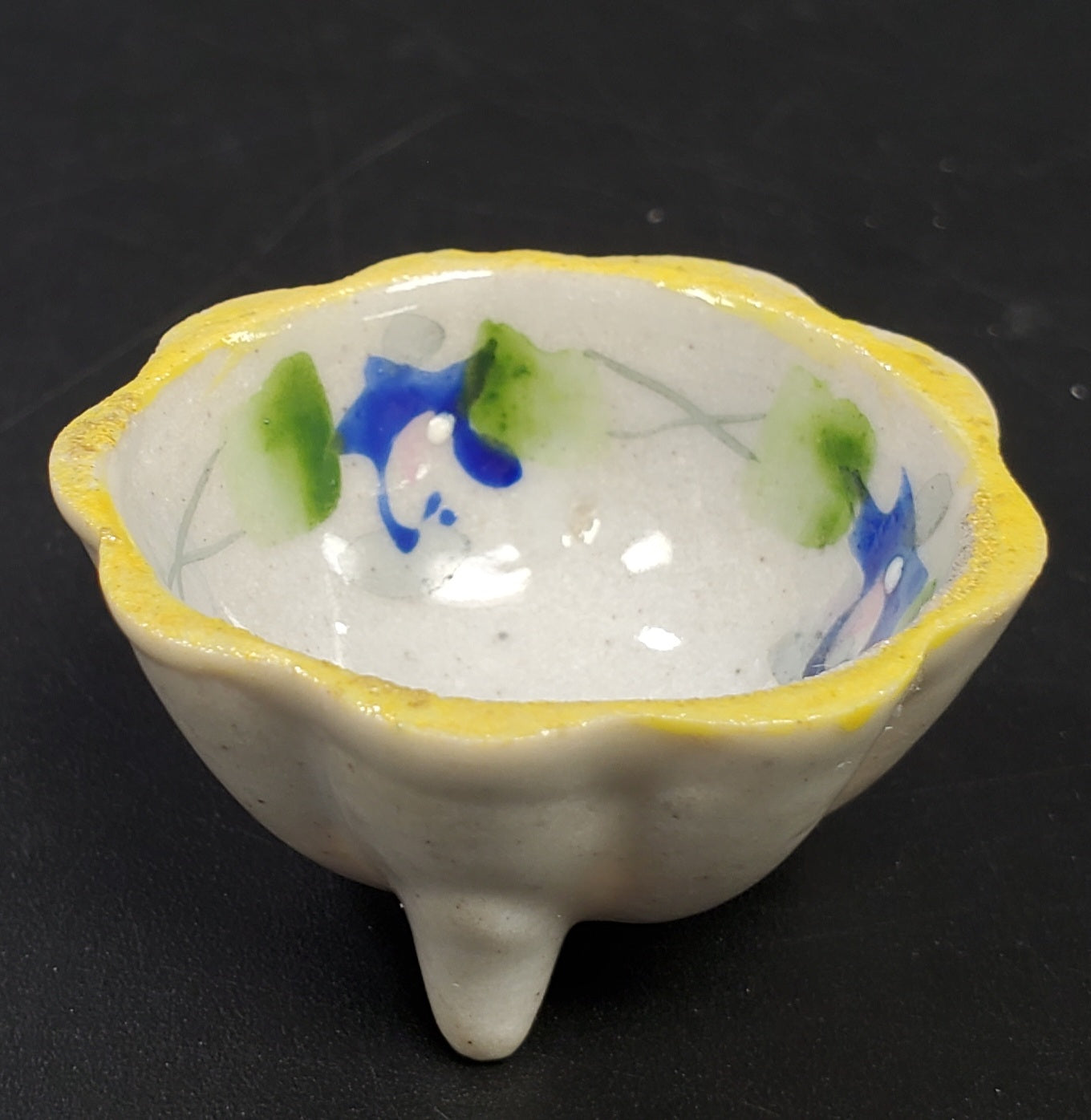 Ceramic Salt Cellar with tripod base and Blue Flowers