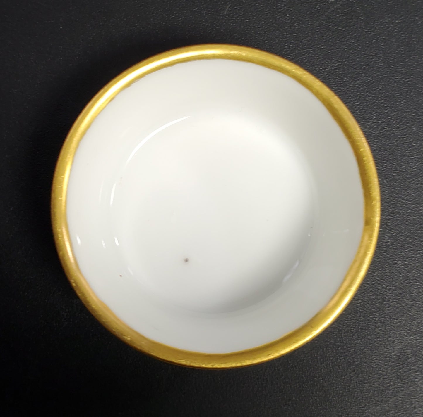 Anique Porcelain Salt Cellar Vignaud Limoges Signed and Dated Gold Rim Blue Bells