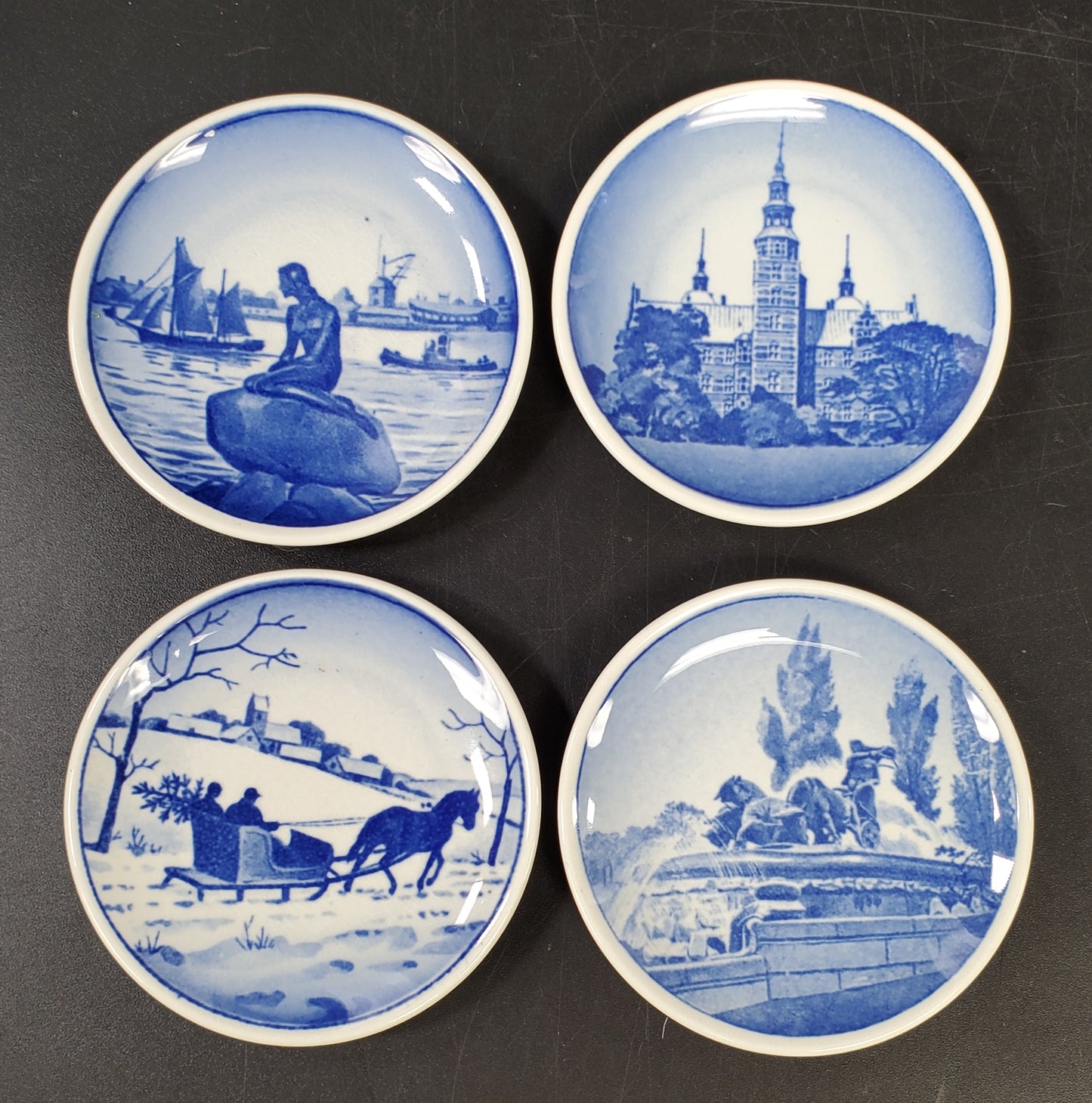 Set of 4 Royal Copenhagen Blue and White Miniature Plates Denmark