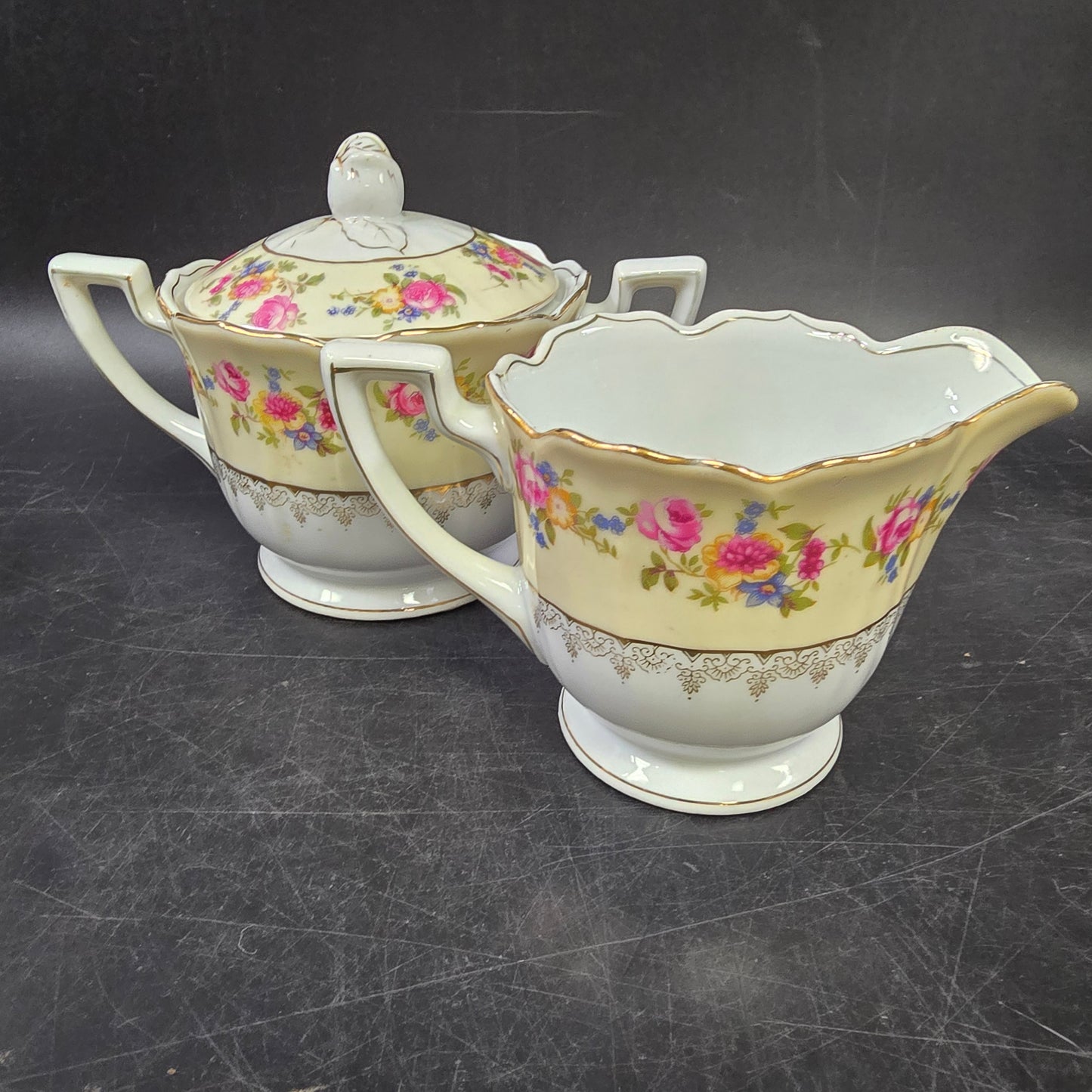 Gold Castle "Hostess" c.1940 Japan Sugar and Creamer Set Gold Castle Stamped
